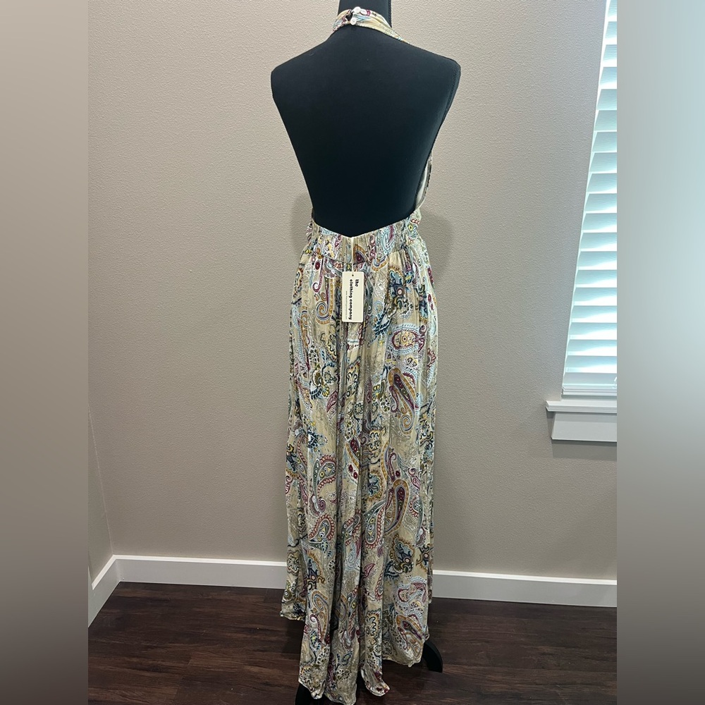 NWT Floral Shorts Romper with Maxi Skirt Overlay Front Slit Halter Sz Small